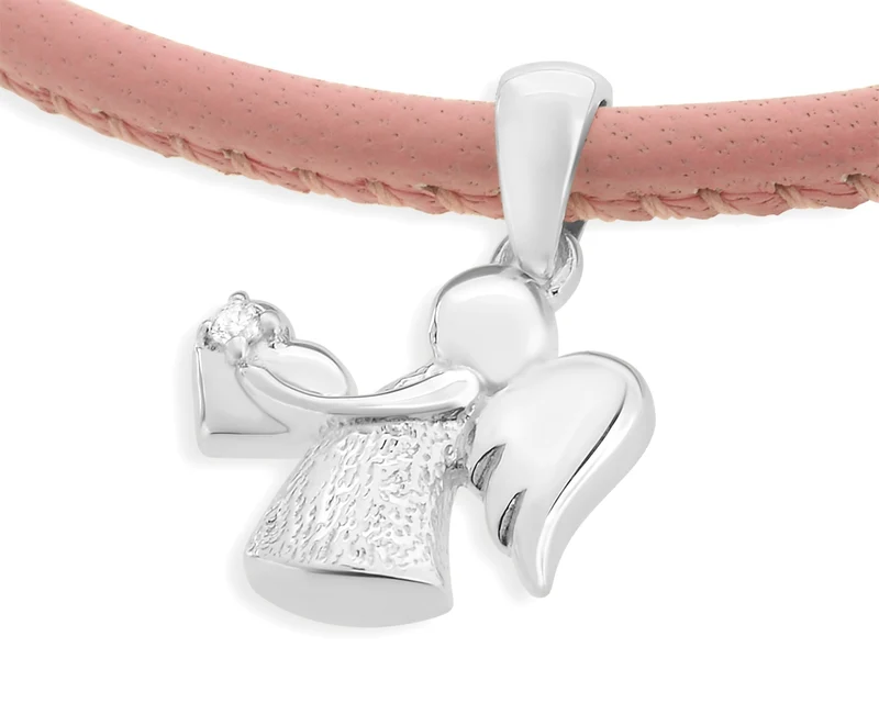 HALSKETTE ENGEL ANHÄNGER TAUFKETTE GESCHENK 925 SILBER LEDER KETTE SCHUTZENGEL