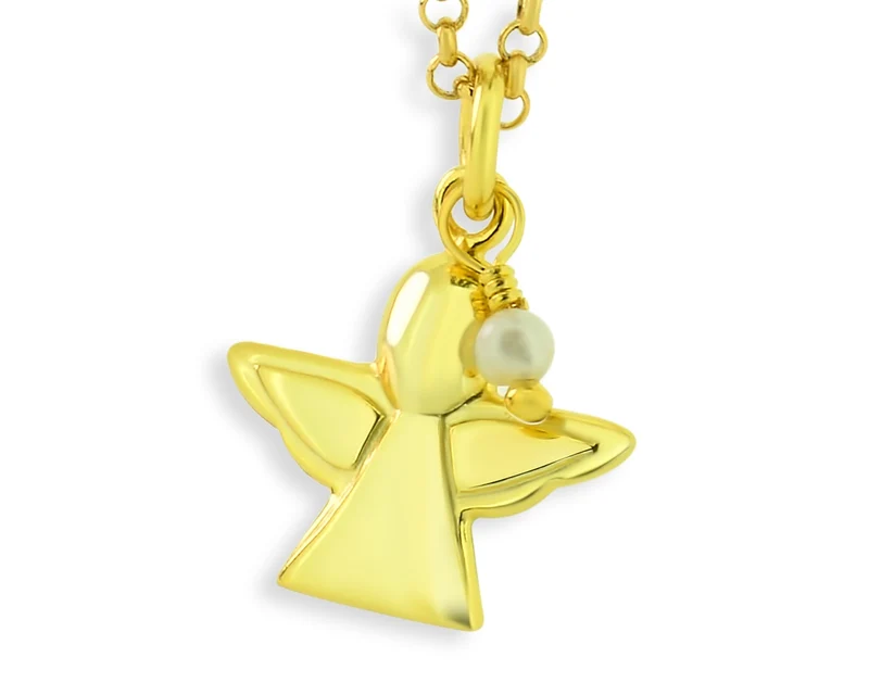 KETTE VERGOLDET, TAUFE, ENGELSCHMUCK, KETTE MIT ANHÄNGER, PERLE