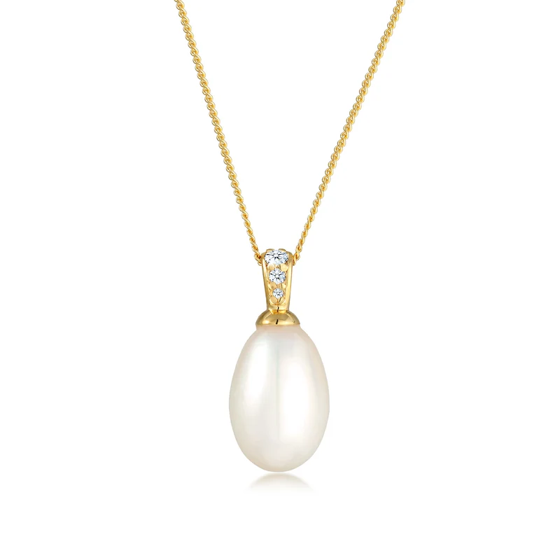 Halskette | Süßwasserperle, Diamant (Weiß, 0,05 ct)