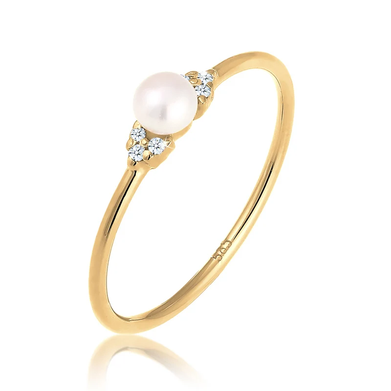 Verlobungsring | Süßwasserperle, Diamant ( Weiß, 0,03 ct )