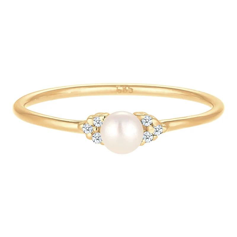 Verlobungsring | Süßwasserperle, Diamant ( Weiß, 0,03 ct )