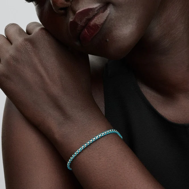 Blue Cord Box Chain Bracelet, 16cm