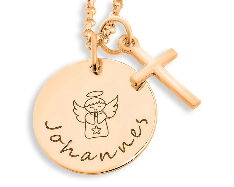 KINDERKETTE TAUFE MÄDCHEN, TAUFSCHMUCK MIT GRAVUR, KREUZ, ENGEL SCHMUCK