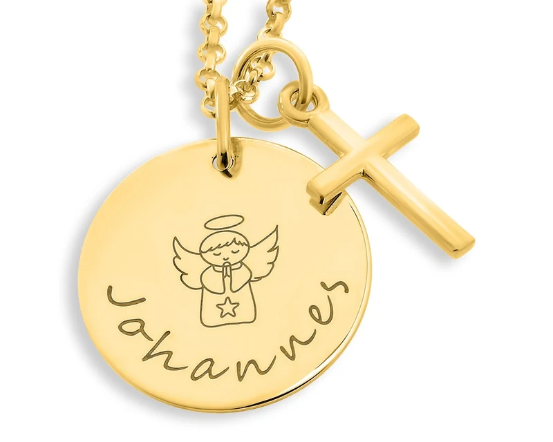 NAMENSKETTE VERGOLDET, TAUFSCHMUCK, PERSONALISIERT, TAUFE, KREUZ