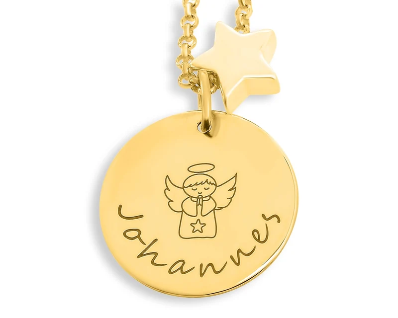 SCHMUCK GRAVUR JUNGE GEBURT MUTTER GESCHENK NAMENSKETTE GOLD ENGEL STERN