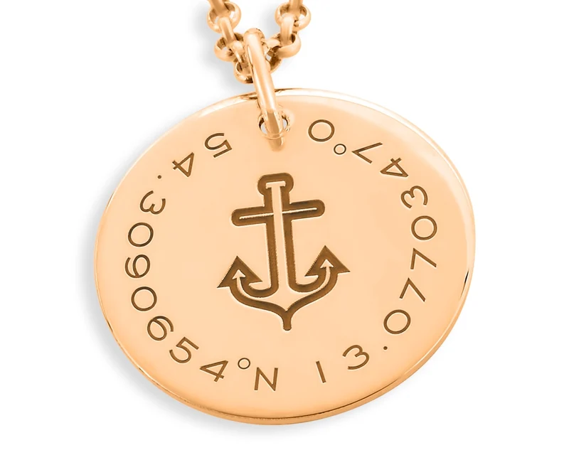 HALSKETTE ANKER KOORDINATEN 925 SILBER ROSÉ VERGOLDET MARITIMER SCHMUCK