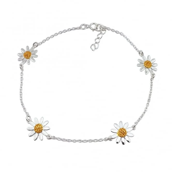 Silver & Gold Four Flower Daisy Chain Bracelet