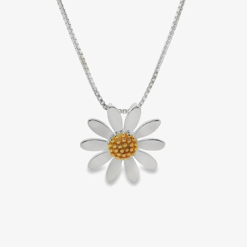 Silver & Gold Single Daisy Pendant Necklace