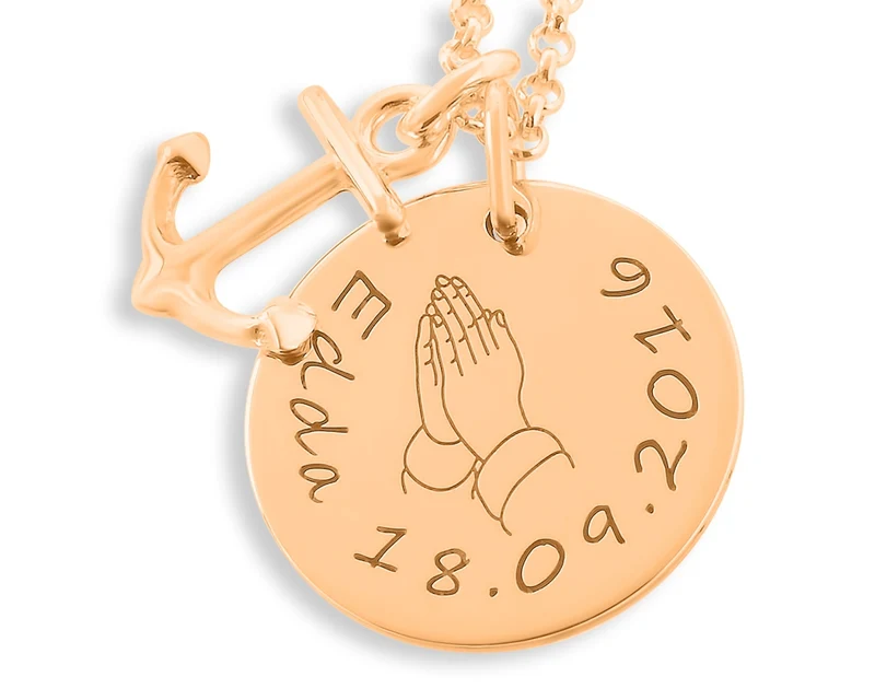 KETTE ZUR TAUFE GESCHENK BETENDE HÄNDE HALSKETTE TAUFSCHMUCK MIT GRAVUR