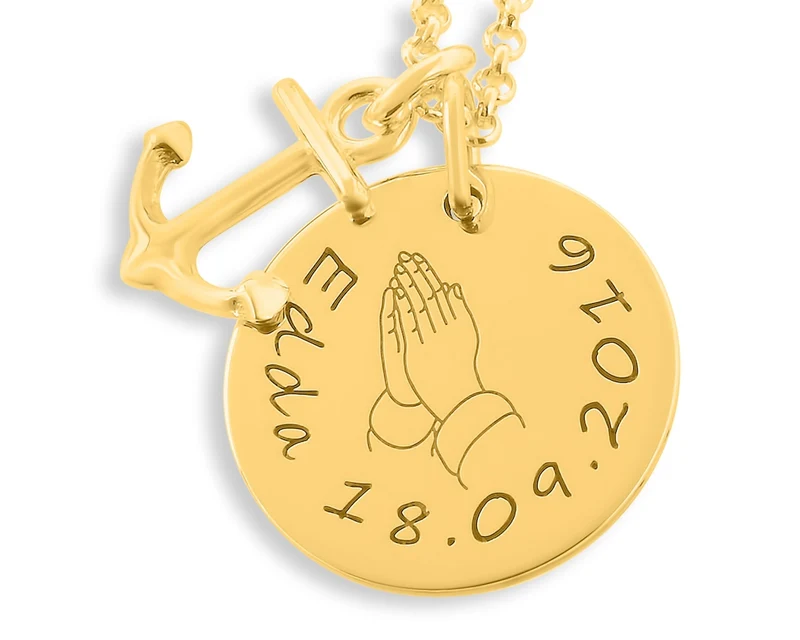 KINDERKETTE MÄDCHEN GOLD KOMMUNION GRAVUR ANKER GESCHENK PATENKIND