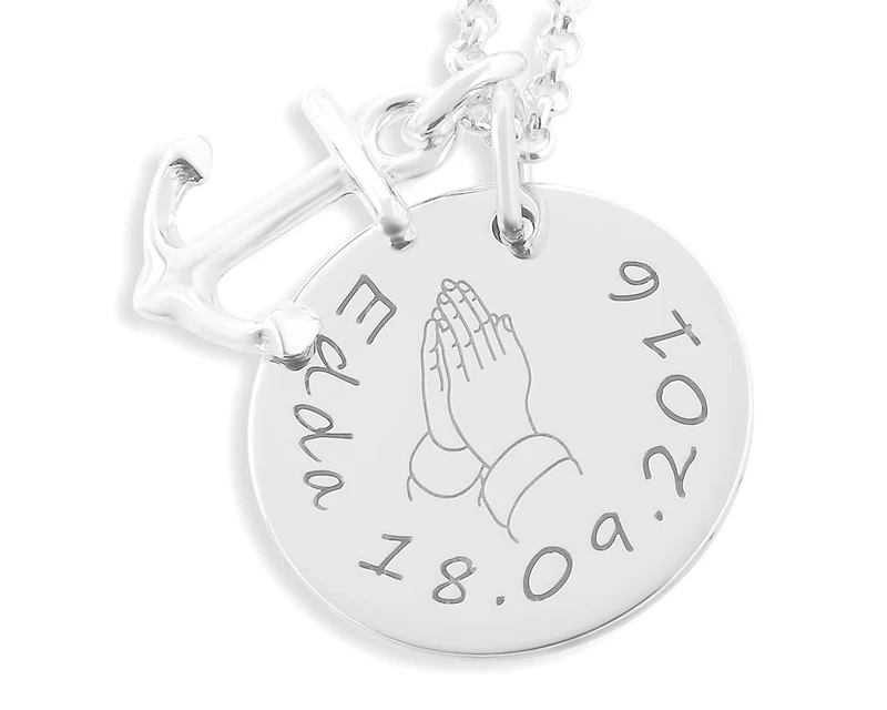 TAUFKETTE MIT GRAVUR SILBERSCHMUCK GEBURT ANKER ANHÄNGER HALSKETTE 925 SILBER
