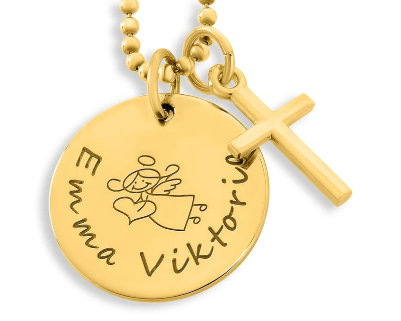TAUFSCHMUCK MÄDCHEN GOLD GESCHENK TAUFE HALSKETTE KREUZ SCHMUCK MIT GRAVUR