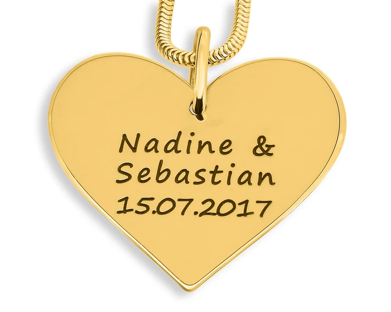HALSKETTE MIT HERZANHÄNGER DAMEN GOLD GESCHENK MIT GRAVUR NAMENSKETTE HERZ DAMENSCHMUCK