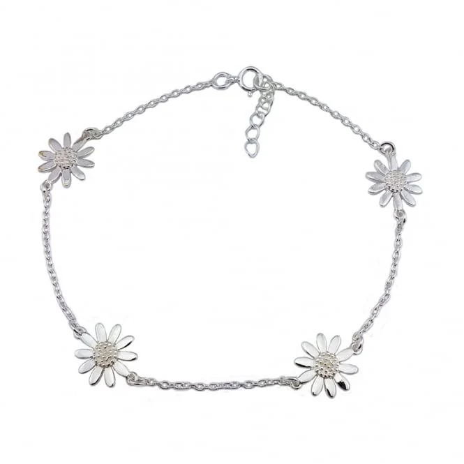 Silver Four Chain Daisy Bracelet, 19cm