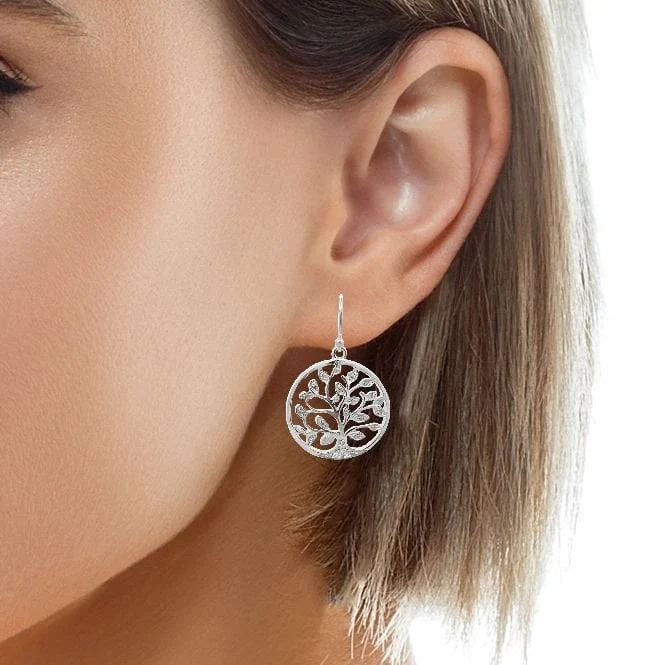 Silver & CZ Family Tree Drop Earrings