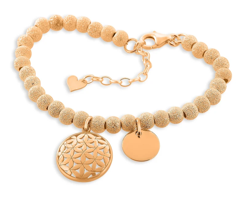 LEBENSBLUME, KUGELARMBAND ROSÉ VERGOLDET, ANHÄNGER MIT GRAVUR,