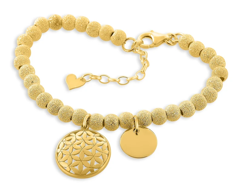 KUGELARMBAND, ANHÄNGER HERZ, GRAVUR, LEBENSBLUME