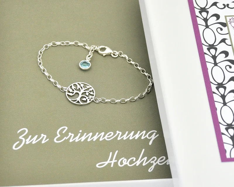 LEBENSBAUM ARMBAND DAMEN SILBERSCHMUCK GESCHENKSCHACHTEL PERSONALSIERT
