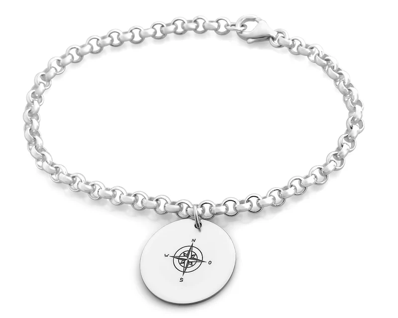 ARMBAND 925 SILBER DAMEN SCHMUCK MIT GRAVUR KOMPASS ROSE SILBERARMBAND
