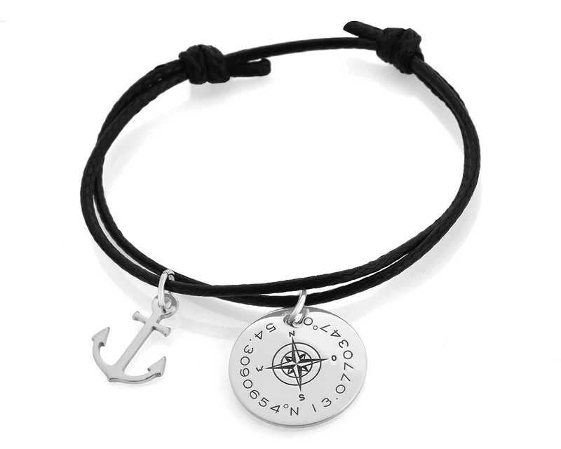 FILIGRANES HERREN ARMBAND KOMPASS ANKER KOORDINATEN MÄNNER SCHMUCK