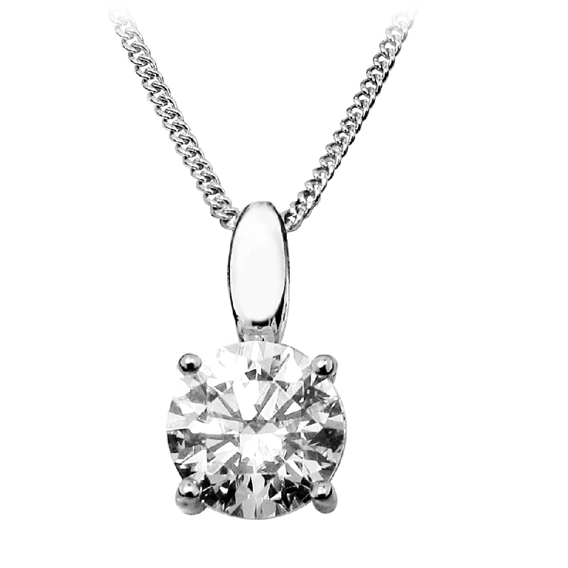 Silver & CZ Solitaire Pendant Necklace