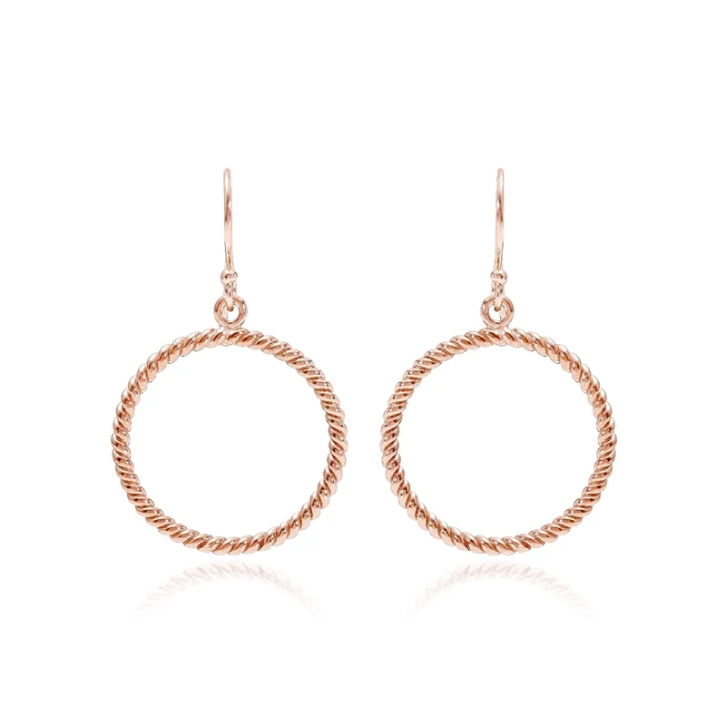 Grace Silver Twisted Rope Circular Drop Earrings with Rose Gold