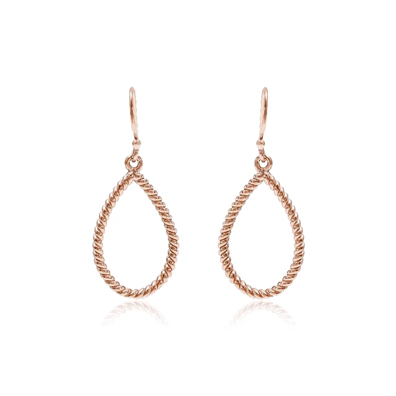 Grace Silver Twisted Rope Teardrop Drop Earrings with Rose Gold