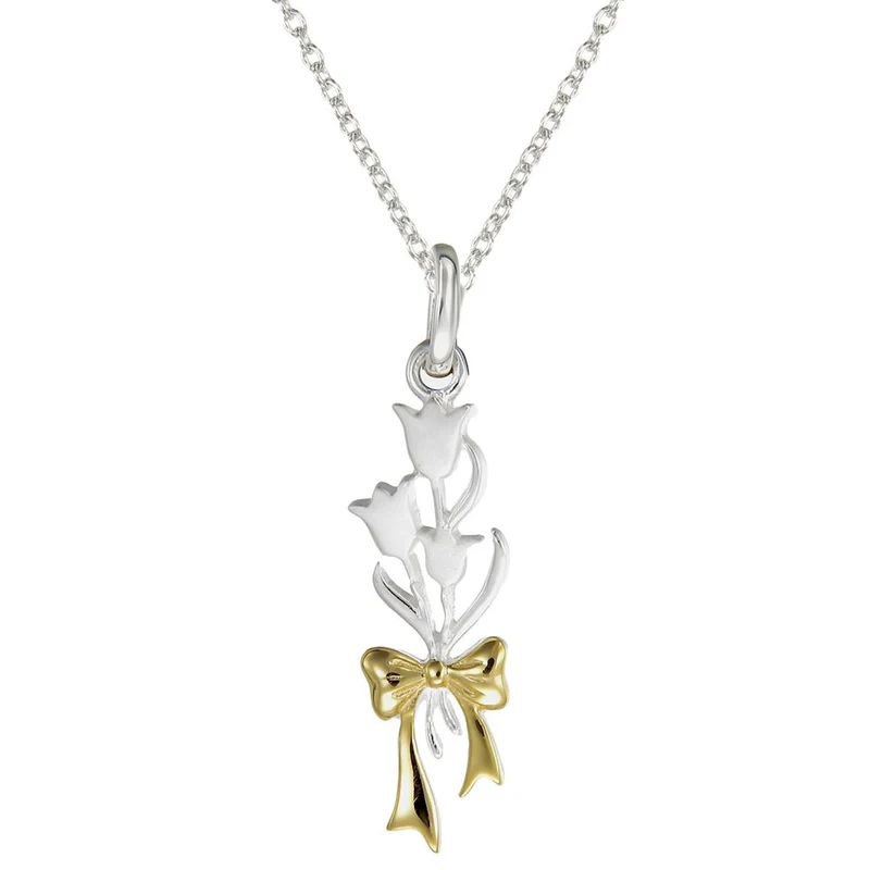 Grace Silver Tied Flower Pendant Necklace with Gold