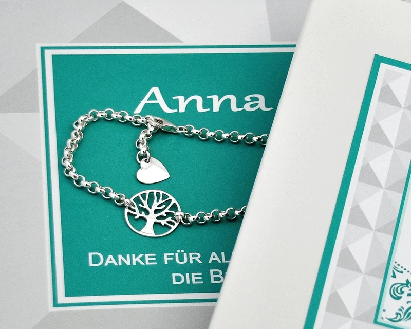 LEBENSBAUM, SILBER ARMBAND, GESCHENKSCHACHTEL, SILBERSCHMUCK,