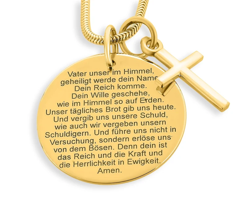 GOLD SCHMUCK TAUFE HALSKETTE TAUFKETTE MIT GRAVUR KETTE GEBET TEXT GESCHENK