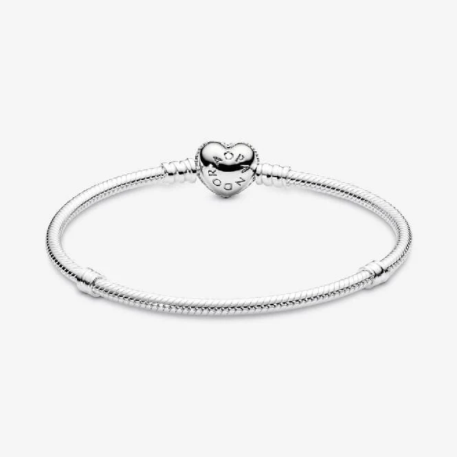 Moments Sparkling Heart Pave Clasp Snake Chain Bracelet, 19cm