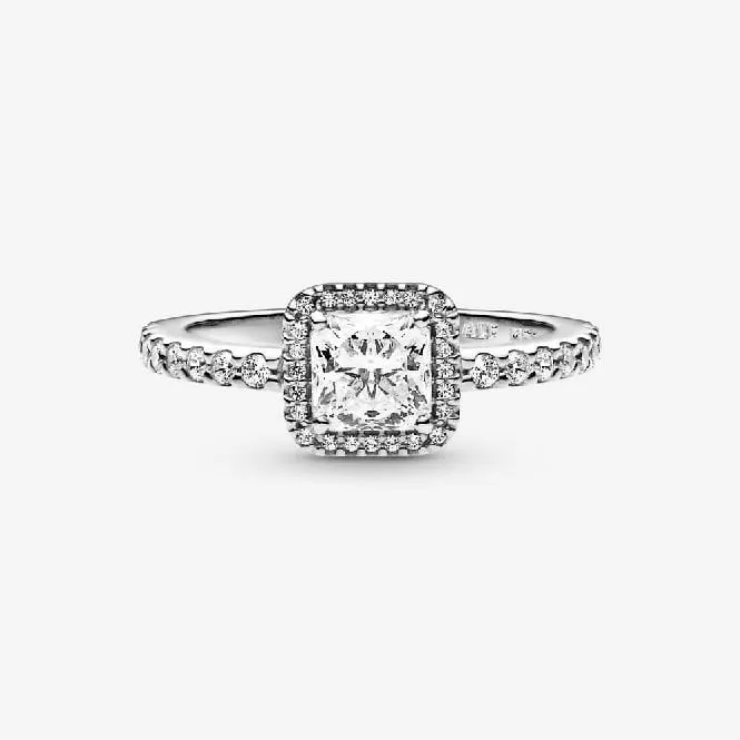 Square Sparkle Halo Ring, Size 62