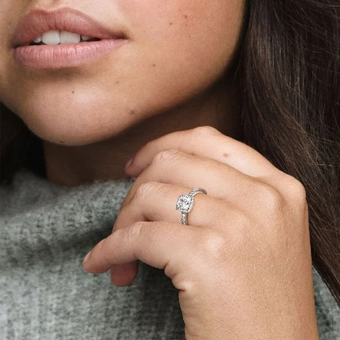 Square Sparkle Halo Ring, Size 62