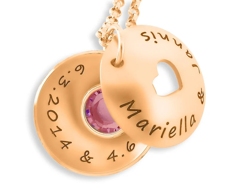TAUFSCHMUCK ROSÉ VERGOLDET, TAUFKETTE MIT HERZ, GEBURTSSTEIN