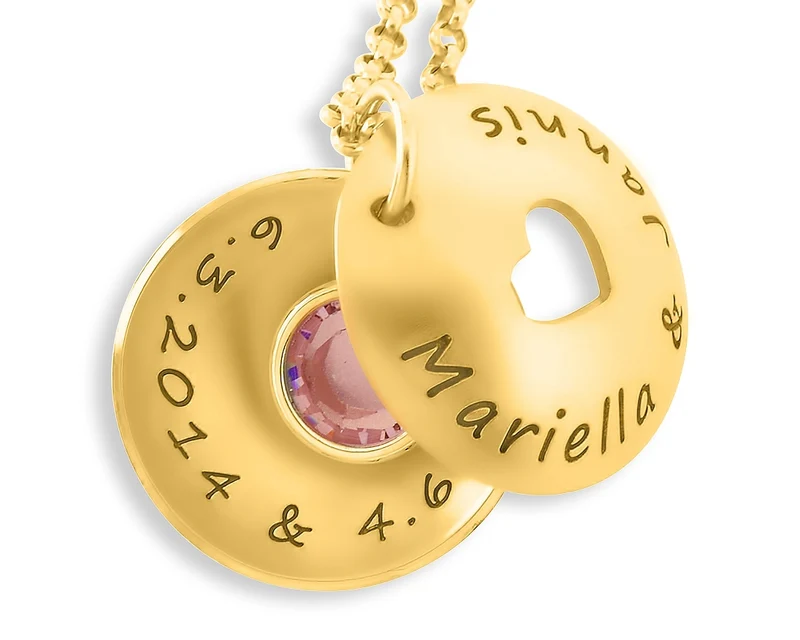 MEDAILLON VERGOLDET, TAUFKETTE, HERZ, TAUFSCHMUCK MIT GRAVUR