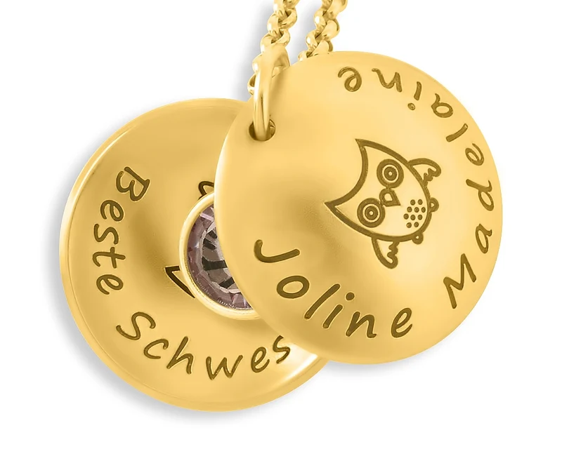 MEDAILLON, GOLDSCHMUCK MIT NAMEN, GESCHENK ZUR TAUFE, GEBURTSSTEIN