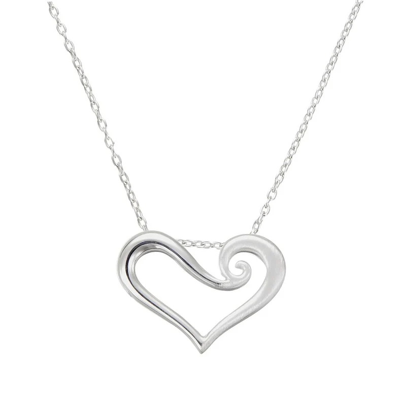 Grace Silver Swirled Open Heart Pendant Necklace