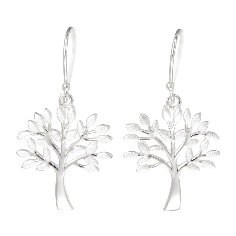 Silver Open Family Tree Drop Earrings