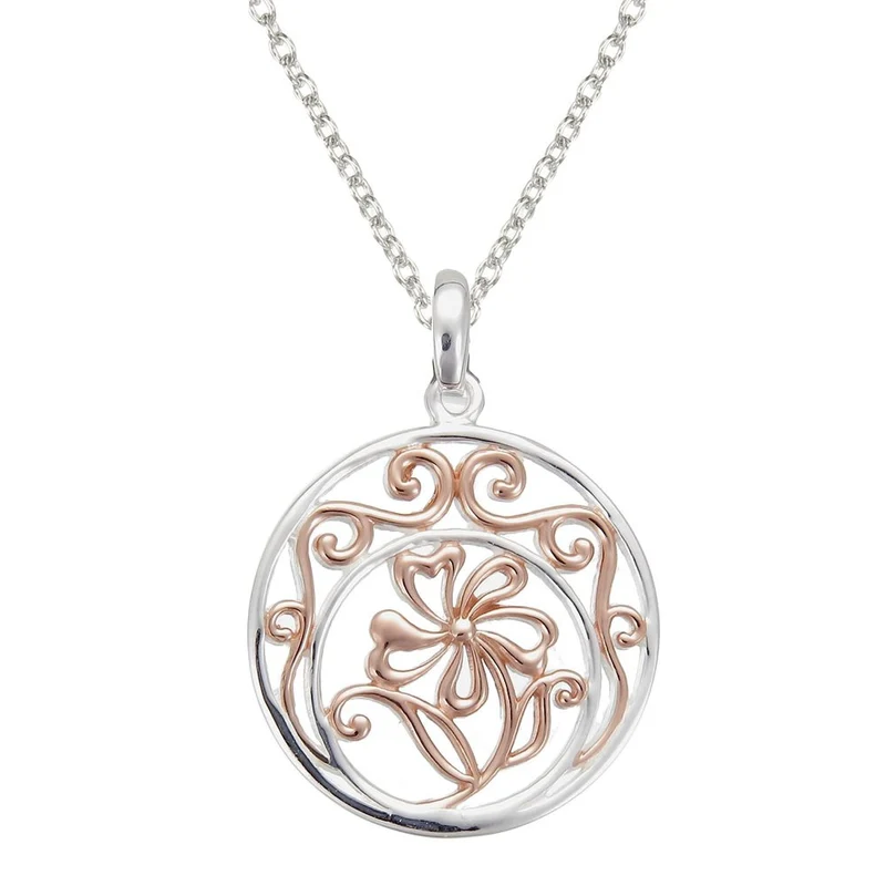 Grace Silver Floral Pendant Necklace with Rose Gold