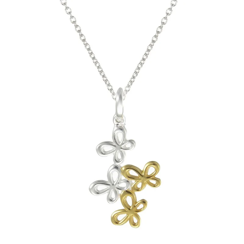 Grace Silver & Gold Tumbling Butterflies Pendant Necklace