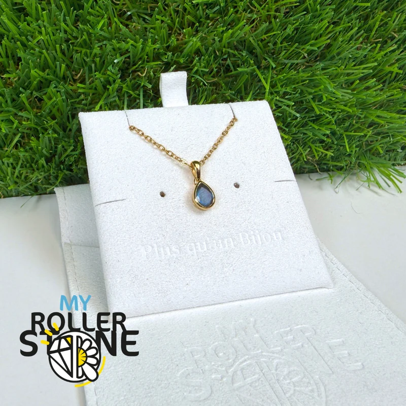 Solitär-Anhänger-Set mit tropfenförmigem Labradorit, Sterlingsilber 925, vergoldet