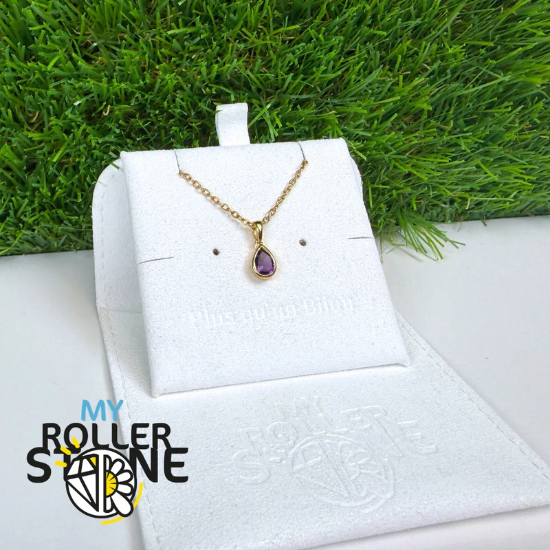 Birnenförmiger Amethyst-Solitäranhänger, 925er Sterlingsilber, vergoldet
