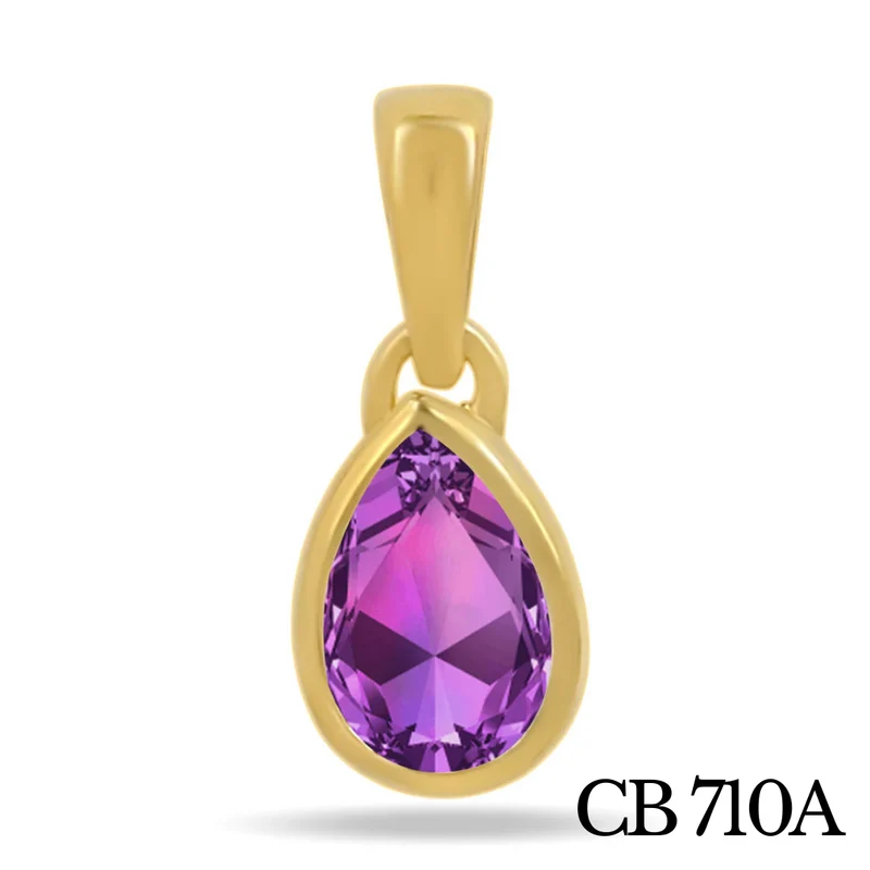 Birnenförmiger Amethyst-Solitäranhänger, 925er Sterlingsilber, vergoldet