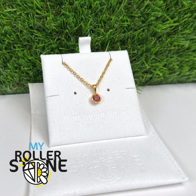 Runder Granat-Solitär-Anhänger aus 925er Sterlingsilber mit Goldplattierung