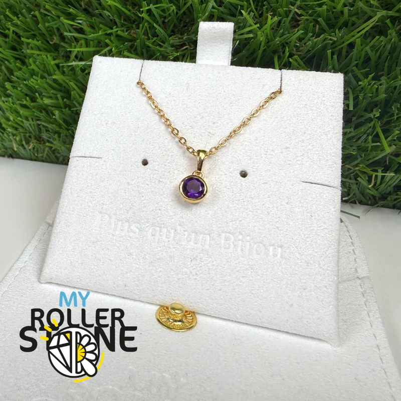 Runder Amethyst-Solitäranhänger aus 925er Sterlingsilber, vergoldet