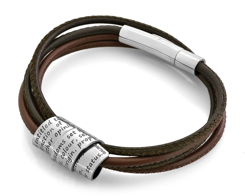 HUMAN RIGHTS ARMBAND, GALWANI HUMANITY BRACELET, LEDERSCHMUCK 925 SILBER