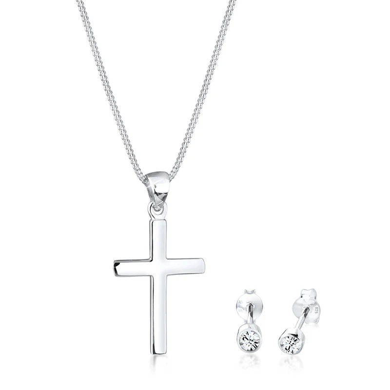 Schmuckset Kreuz | Mit Kristallen von Swarovski® (Weiß)