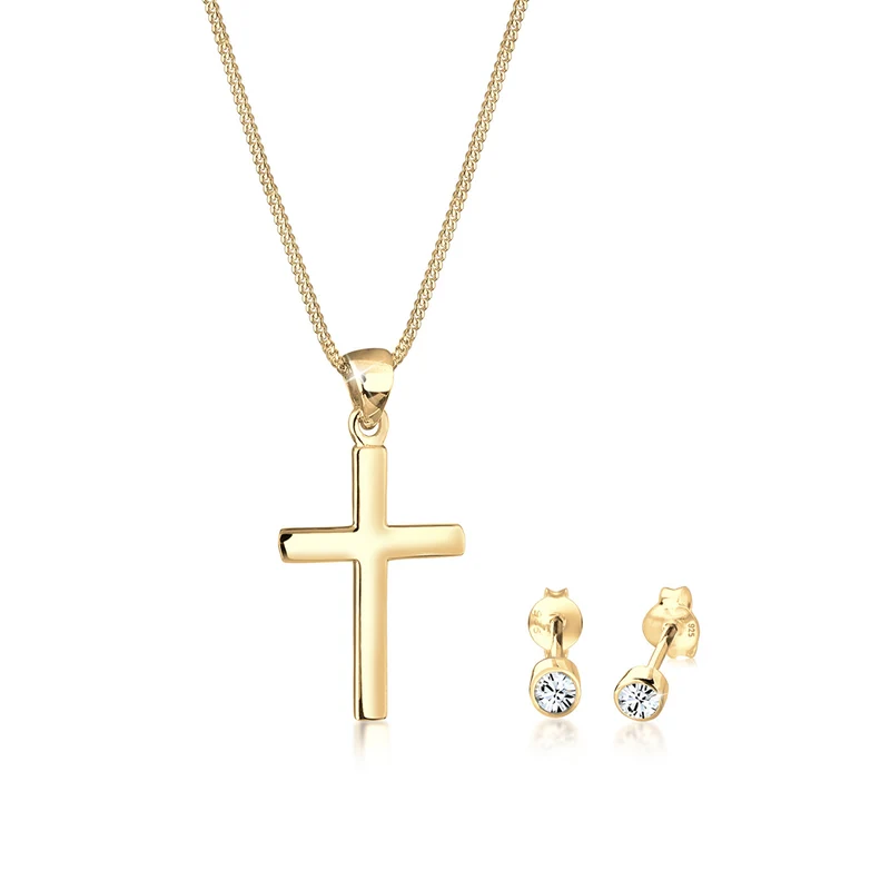 Schmuckset Kreuz | Mit Kristallen von Swarovski® (Weiß)