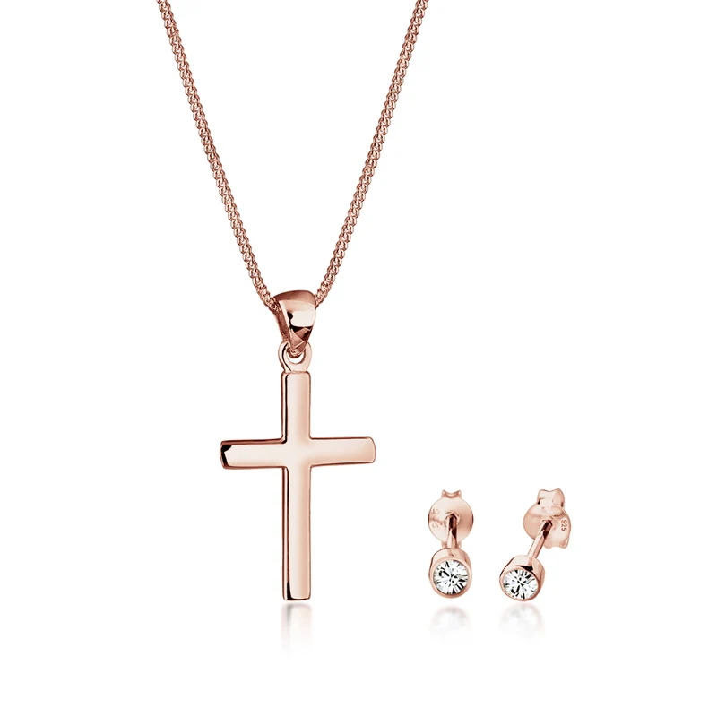 Schmuckset Kreuz | Mit Kristallen von Swarovski® (Weiß)