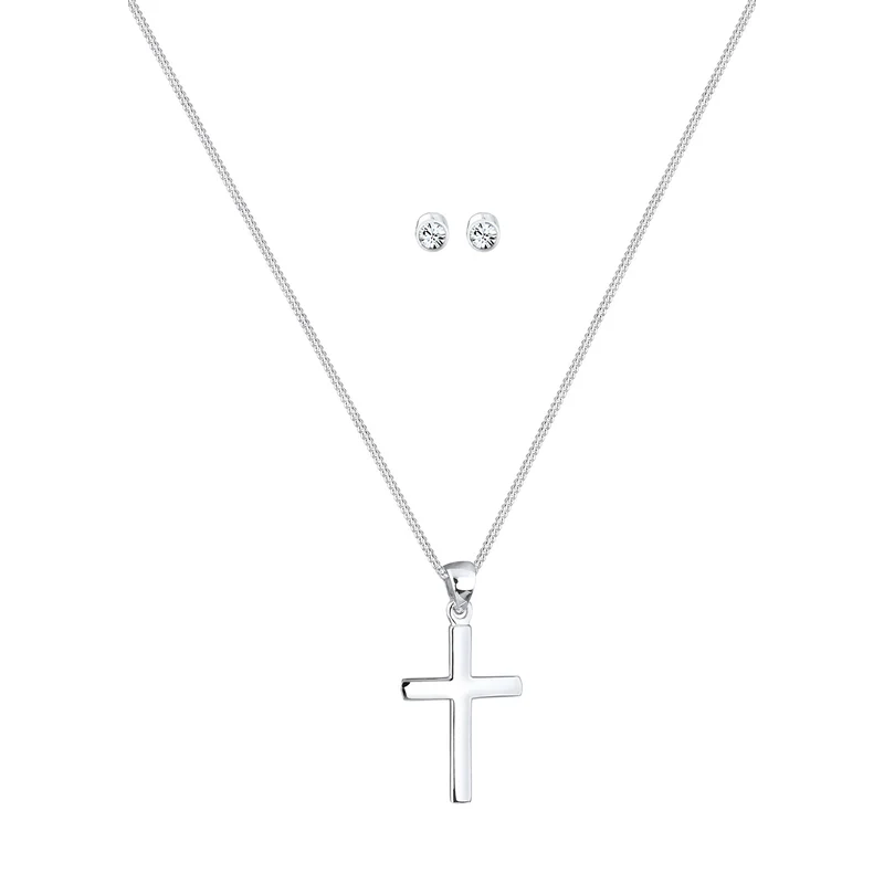 Schmuckset Kreuz | Mit Kristallen von Swarovski® (Weiß)